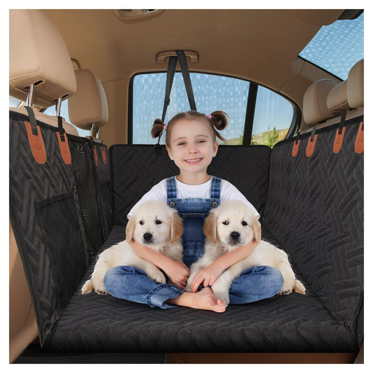 BIKAEIK Back Seat Extender for Dogs, Dog Car Seat Cover with Hard Bottom,Dog Hammock for Car Backseat Protector Waterproof Dog Car Seat Bed with Mesh Window for Cars,Trucks,SUVs