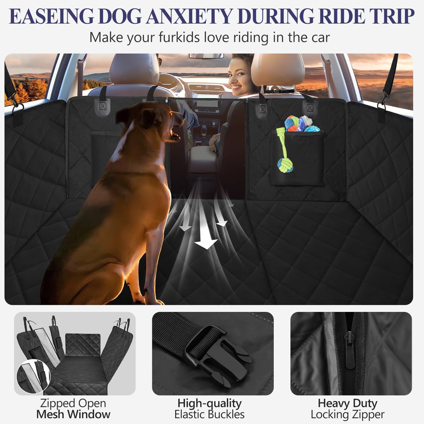 Back Seat Extender for Dogs, Dog Car Seat Cover for Back Seat Supports 400lbs, Hard Bottom Backseat Extender for Dogs, Waterproof Dog Hammock for Car, SUV, Truck Black