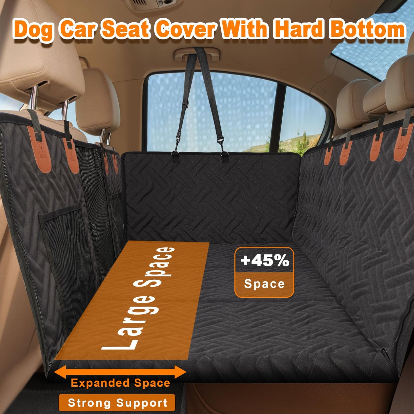 BIKAEIK Back Seat Extender for Dogs, Dog Car Seat Cover with Hard Bottom,Dog Hammock for Car Backseat Protector Waterproof Dog Car Seat Bed with Mesh Window for Cars,Trucks,SUVs