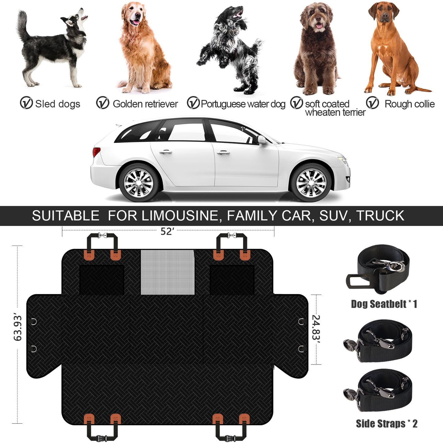 BIKAEIK Back Seat Extender for Dogs, Dog Car Seat Cover with Hard Bottom,Dog Hammock for Car Backseat Protector Waterproof Dog Car Seat Bed with Mesh Window for Cars,Trucks,SUVs